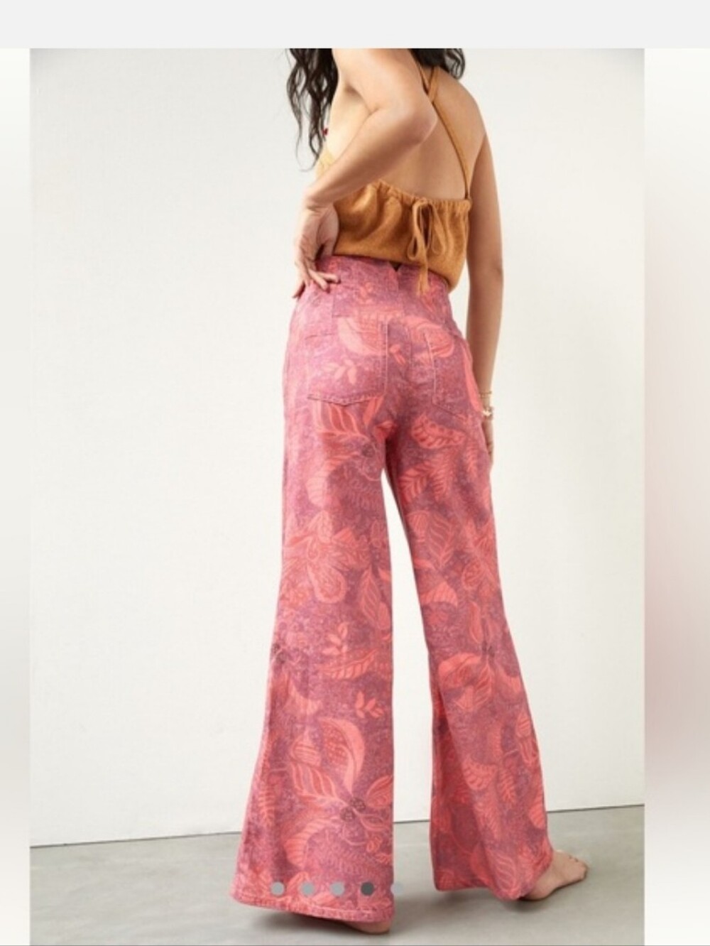 Pilcro Pink Red Patterned Wide-Leg Bootcut Pants - Picture 3 of 16